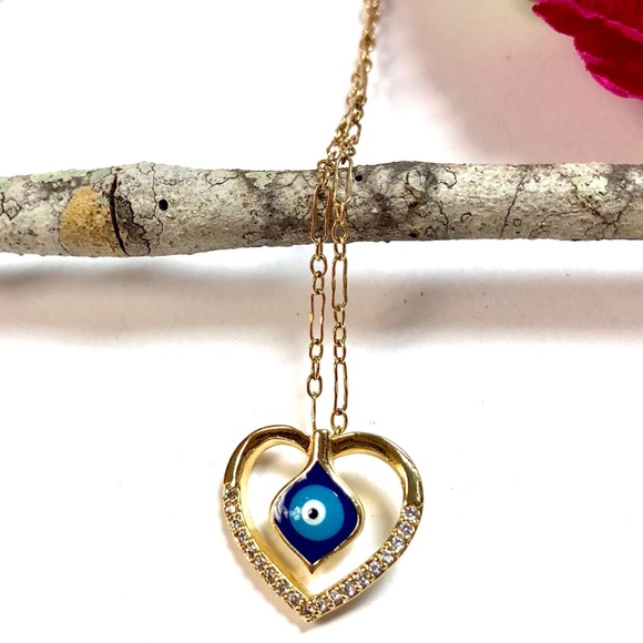 Evil Eye Necklace, Hamsa, Heart, Protection, Boho - Picture 2 of 9